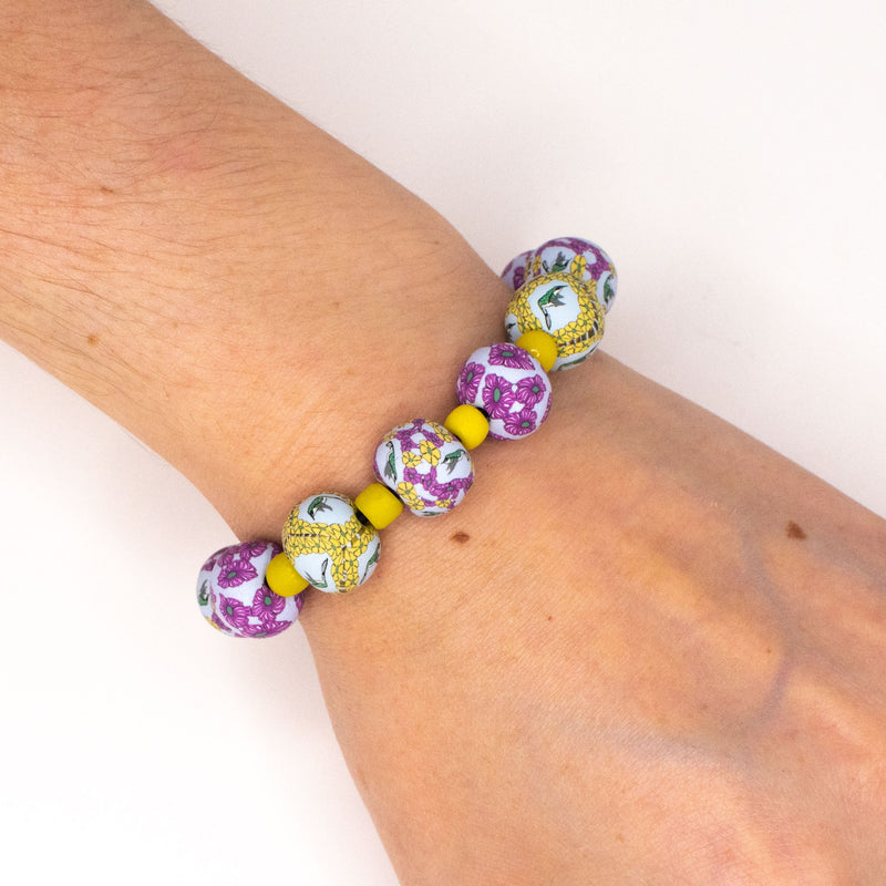 Hummingbird Bracelet - Glass Trade Beads and Beads Handmade from Clay - She Beads
