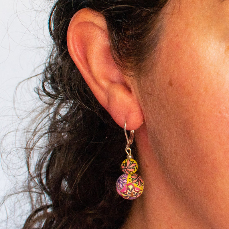 Pink Lemonade Earrings - Sterling Silver and Beads Handmade from Clay - She Beads