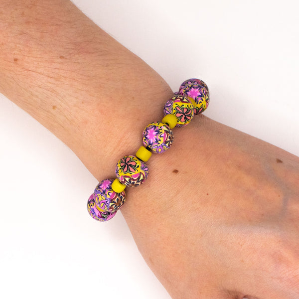 Pink Lemonade Bracelet - Glass Trade Beads and Beads Handmade from Clay - She Beads