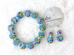 Blue Sunflower Couture Bracelet & Earring Set