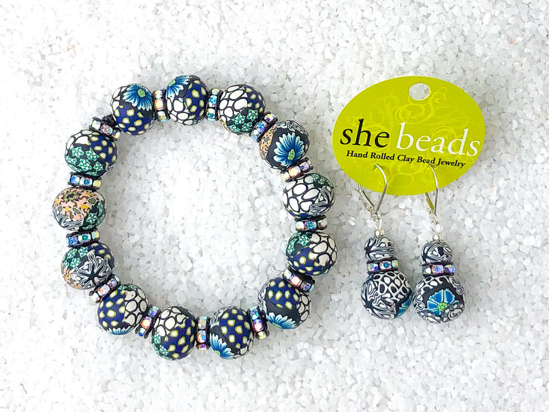 Blue Polka Dot Couture Bracelet & Earring Set