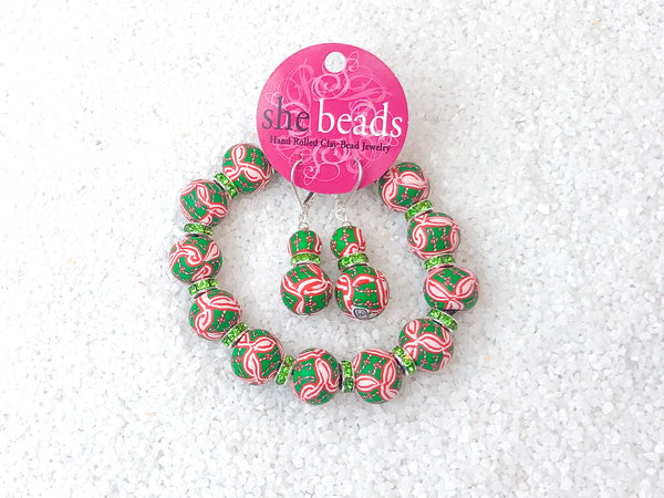 Green Candy Cane Couture Bracelet & Earring Set