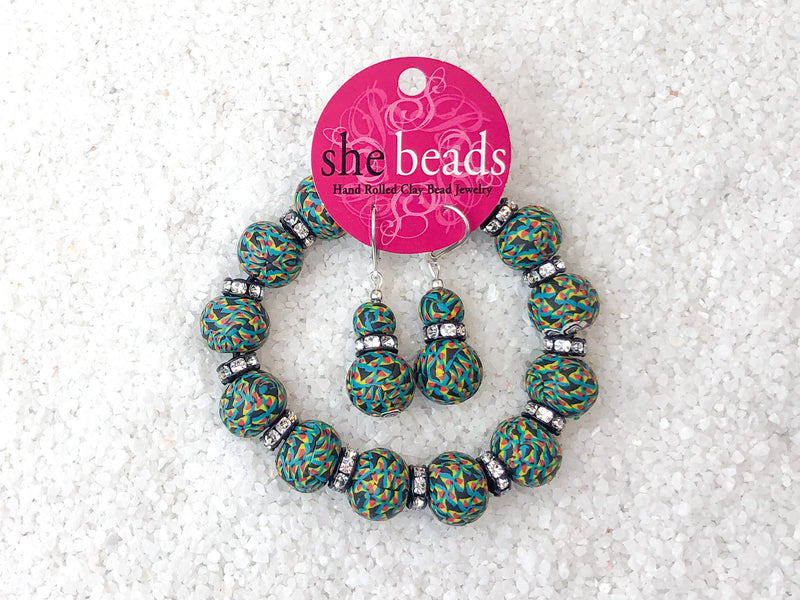 Blue/Green Confetti Couture Bracelet & Earring Set