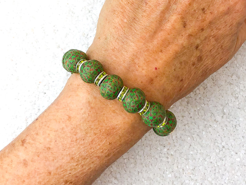 Green/Gold One of a Kind Large Bead Bracelet