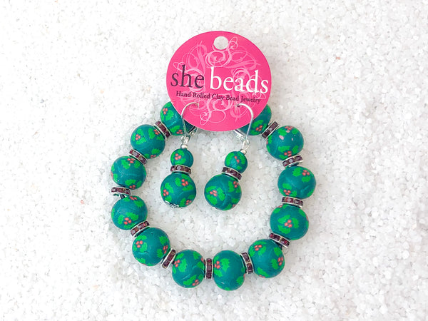 Green Holly Couture Bracelet & Earring Set