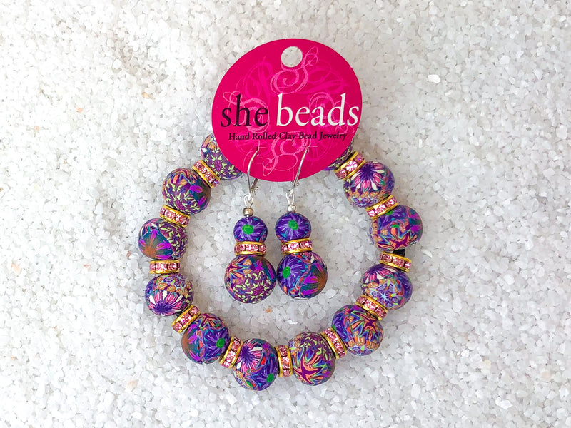 Purple/Rose Couture Bracelet & Earring Set