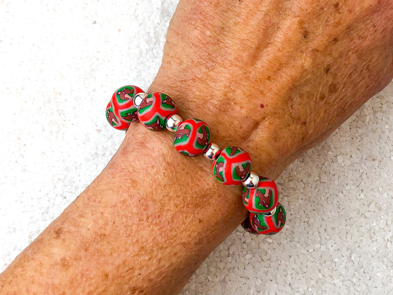 Christmas Large Bead Silver Rounds Bracelet & Earring Set