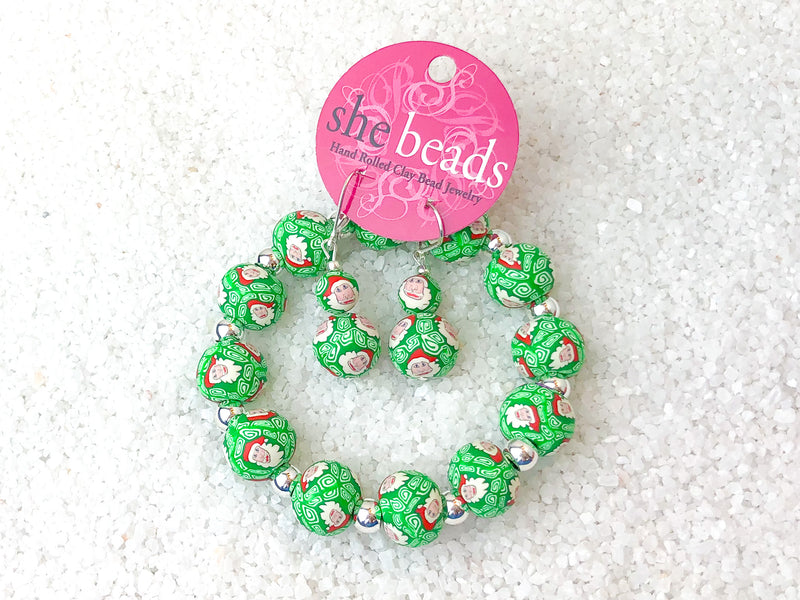 Christmas Large Bead Silver Rounds Bracelet & Earring Set