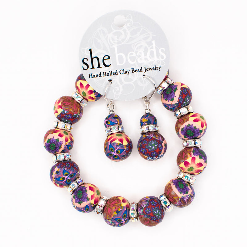 Purple/Peach Couture Bracelet & Earring Set