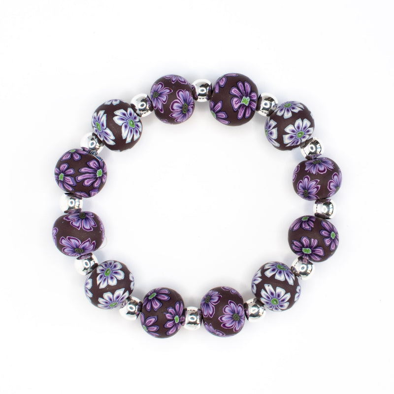 Violet Large Bead Silver Rounds Bracelet