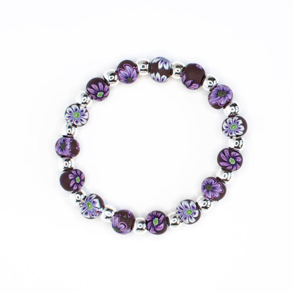 Violet Small Bead Silver Round Bracelet