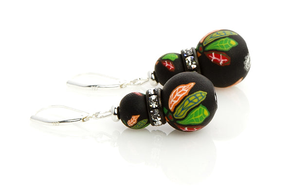 Blackhawks Large Bead Swarovski Crystal Earrings - Intention Beads | Astrology | Talisman