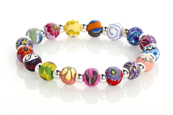 Multi Tropical Small Bead Silver Round Bracelet - Intention Beads | Astrology | Talisman