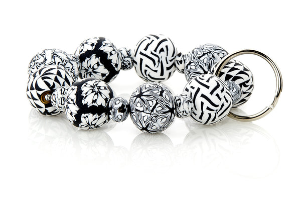 Multi Black & White All Clay Wrist Key Chain - Intention Beads | Astrology | Talisman