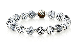 Multi Black & White Small Bead Silver Round Bracelet - Intention Beads | Astrology | Talisman