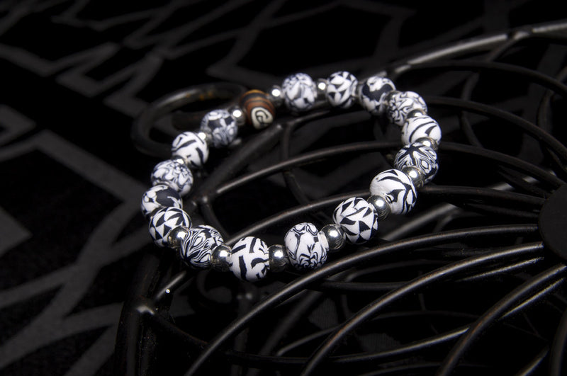 Multi Black & White Small Bead Silver Round Bracelet - Intention Beads | Astrology | Talisman