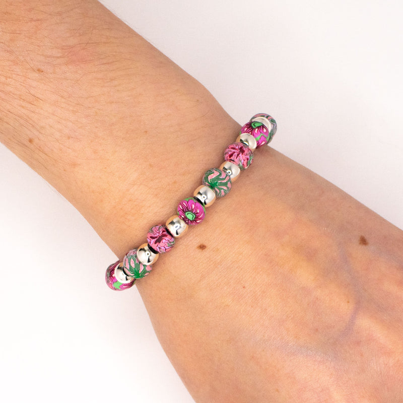 Katlin Bracelet - Silver Plated Spacers and Beads Handmade from Clay - She Beads