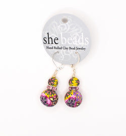 Pink Lemonade Earrings - Sterling Silver, Crystals, and Beads Handmade from Clay - She Beads