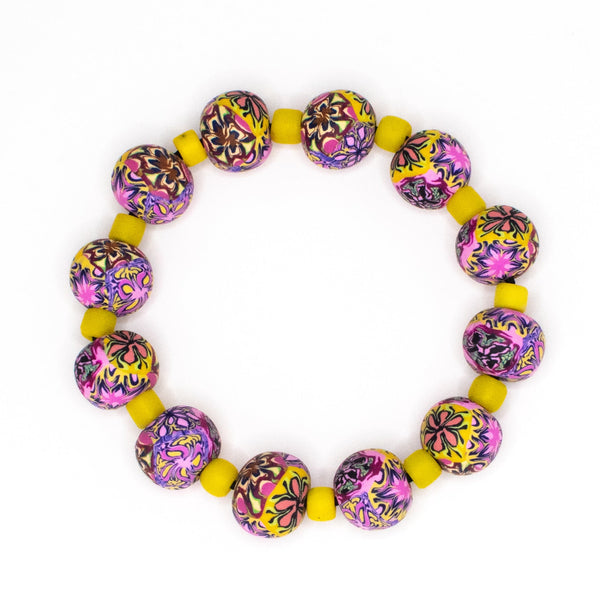 Pink Lemonade Bracelet - Glass Trade Beads and Beads Handmade from Clay - She Beads