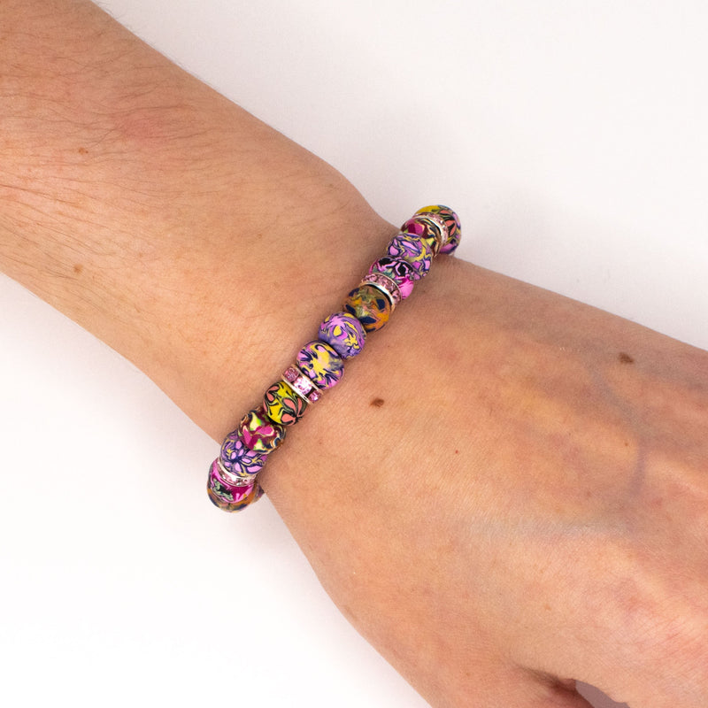 Pink Lemonade Bracelet - Swarovski Crystal Spacers and Beads Handmade from Clay - She Beads
