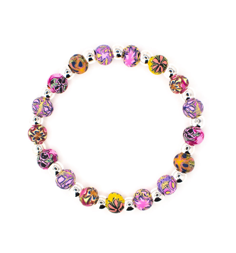 Pink Lemonade Bracelet - Silver Plated Spacers and Beads Handmade from Clay - She Beads