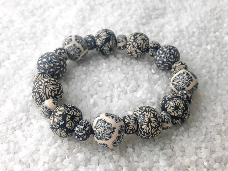 Inked Ivory Large Bead All Clay Bracelet L (7.5 - 7.75In)