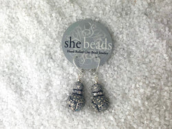 Inked Ivory Earrings - Sterling Silver, Crystals, and Beads Handmade from Clay - She Beads