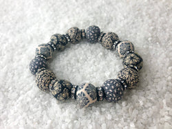 Inked Ivory Bracelet - Swarovski Crystal Spacers and Beads Handmade from Clay - She Beads